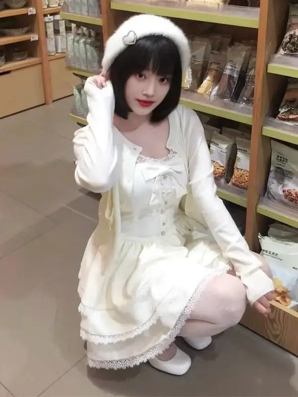 

Кардиган Sweet Princ Sle Dr из серии Miu, комплект Thousand Gold Wind, короткая юбка, красивая юбка-тортик с высокой талией, А-силуэт