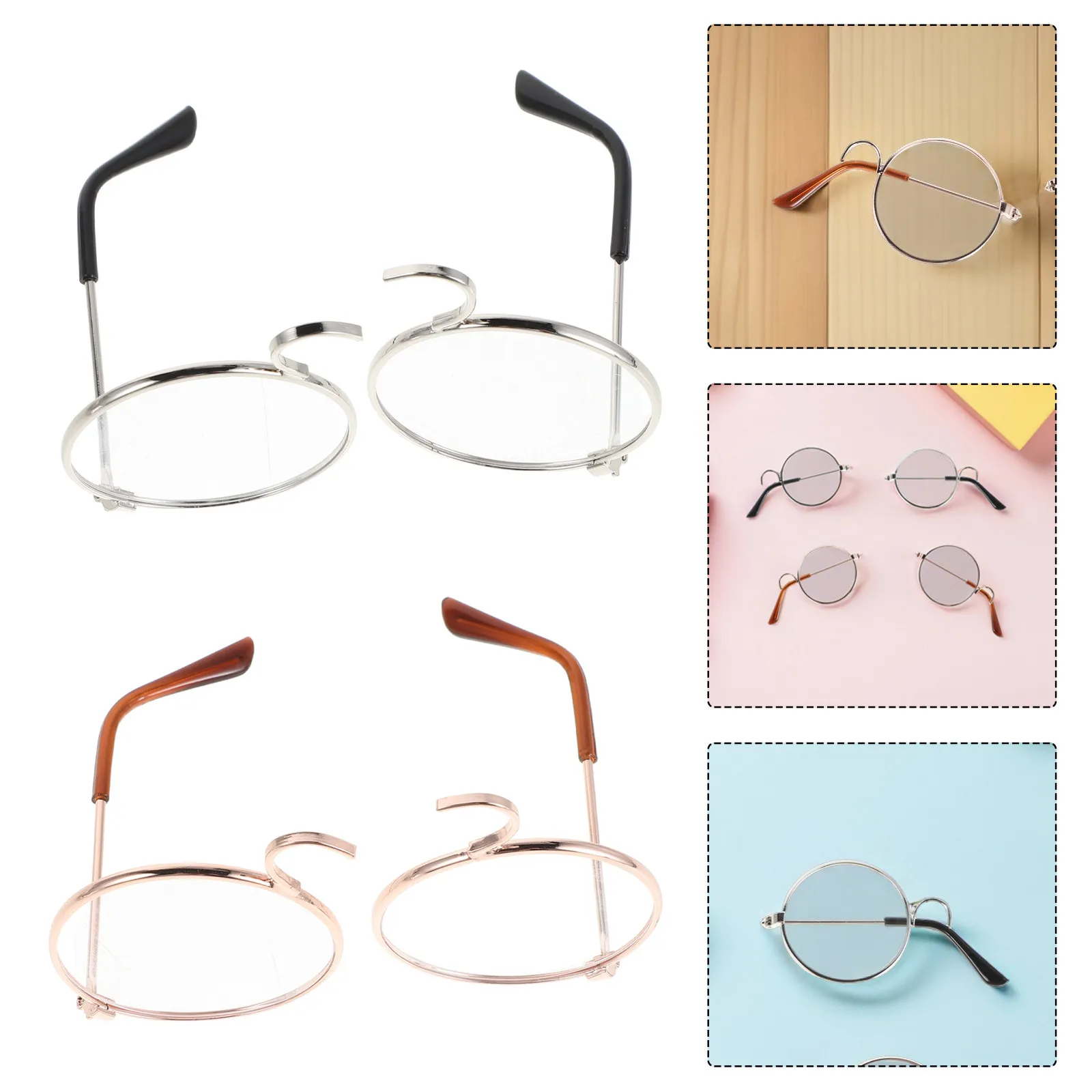 

4 шт. миниатюрных очков в металлической оправе для игр, поделок, декора, косплея