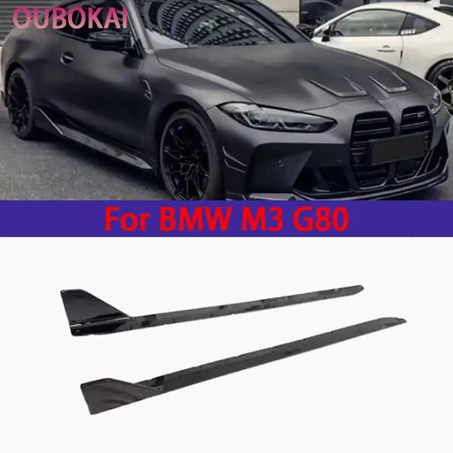 Für BMW M3 G80 2021+ Glänzend schwarze Seitenschweller, Seitenspoiler, glänzend schwarze Seitenflügel, Winglets, Canards, Schürzen