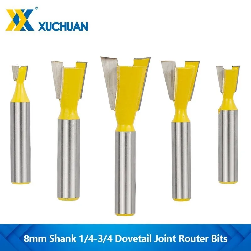 8mm Shank Dovetail Joint Router Bits 1/4 3/8 1/2 5/8 3/4 14 Degree Woodworking Engraving Bit Milling Cutter for Wood Cut