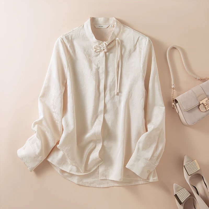

New Chinese Sle Long Sve irt Women's Slim Fit Faionable Cotton Polyester Blend Autumn Spring Seasonal Busin Casua...