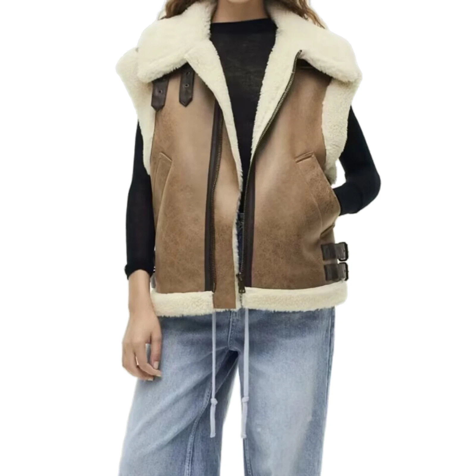 Thickened Warm Faux Fur Vest for Women Fashionable and Casual Versatile Style Top New Patchwork 1 Pc