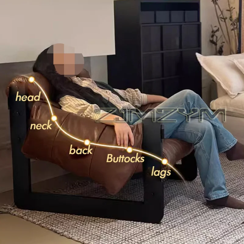 Oil Wax Leather Single Chair Casual Home Sofa Lounge Chairs, Retro Removable Washable Sofa All Solid Metal Base