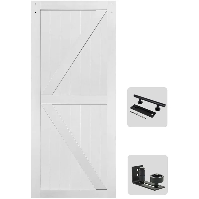 

Barn door with sliding door Hardware kit Solid barn door panel covering waterproof PVC surface needs to be assembled