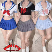 1/6 Women's Tight Fitting School Uniform Sailor Dress Super Short Top MIni Pleated skirt Set with Bow fit AT202 Action Figure
