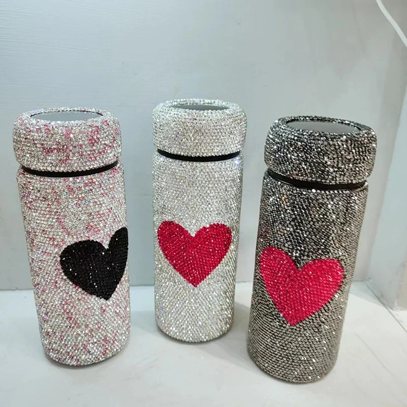 Imagem -06 - Bling Diamante Copo de Isolamento de Garrafa de Água de Exibição de Temperatura Inteligente Mini Love Office Vacuum Bottle 350ml Aço Inoxidável