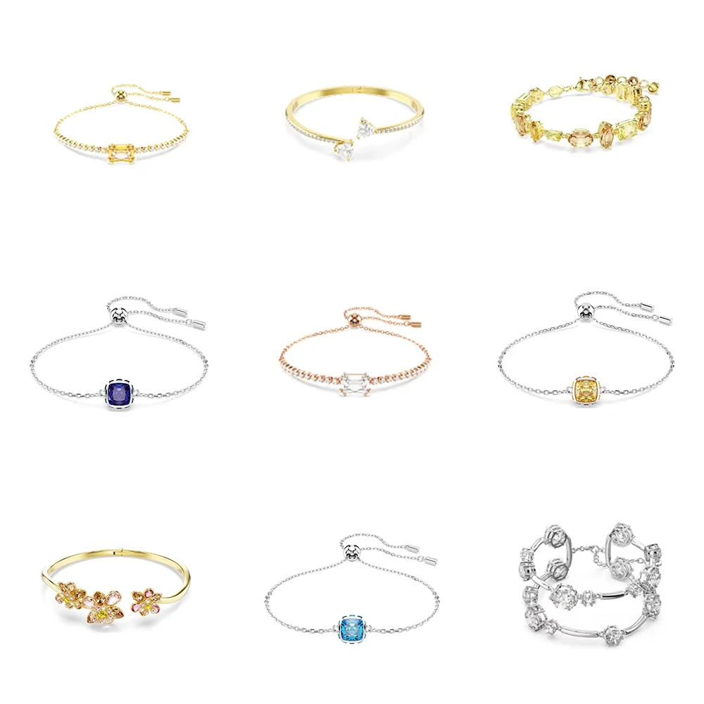 

New Block Crystal Simple Personalized Silver Bracelet Adjustable Pink Flower Accessories Jewelry Bracelet Gift