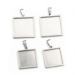 5pcs Stainless Steel 20mm 25mm Square Inner Size Pendant Cabochon Base Cameo Blank Setting Charm Tray for DIY Jewelry