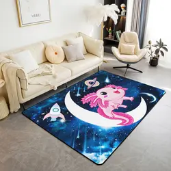 Kawaii Axolotl Area Rug for Girls, Space Moon Print Rug Kids Farm Animal for Bedroom Living Room Decoration Non Slip Carpet