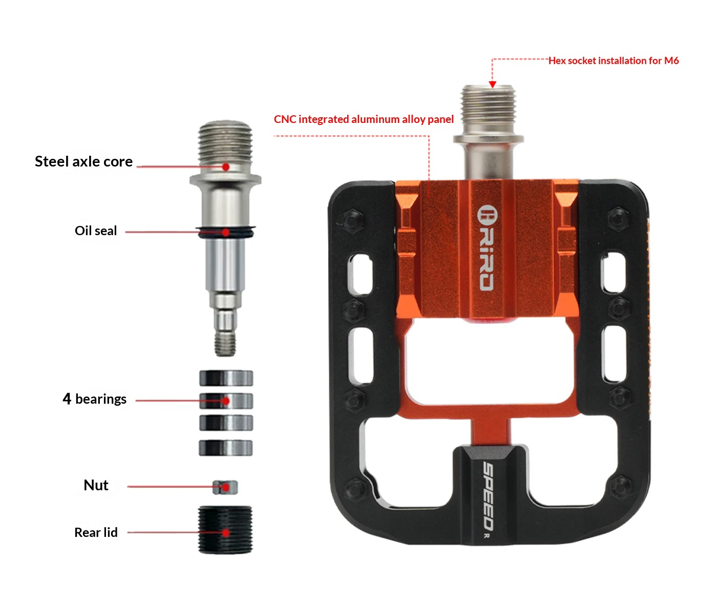 RIRO 4-Lager Faltbare Pedale Aluminiumlegierung CNC Fahrradpedale Chromoly-Achse Rutschfeste Reflektoren Plattform Faltfahrradteile – Detail 8