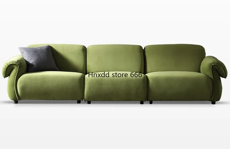 Three-person sofa living room small apartment simple straight row green fabric sofa