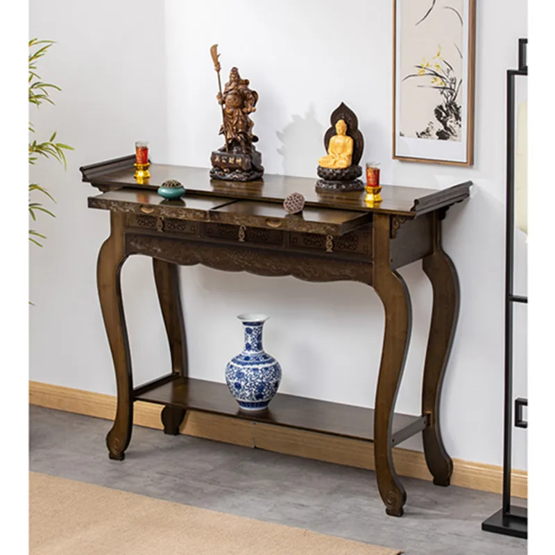 Bamboo and wood Buddha niches, God of Wealth cabinets for worship, incense, household economy tables