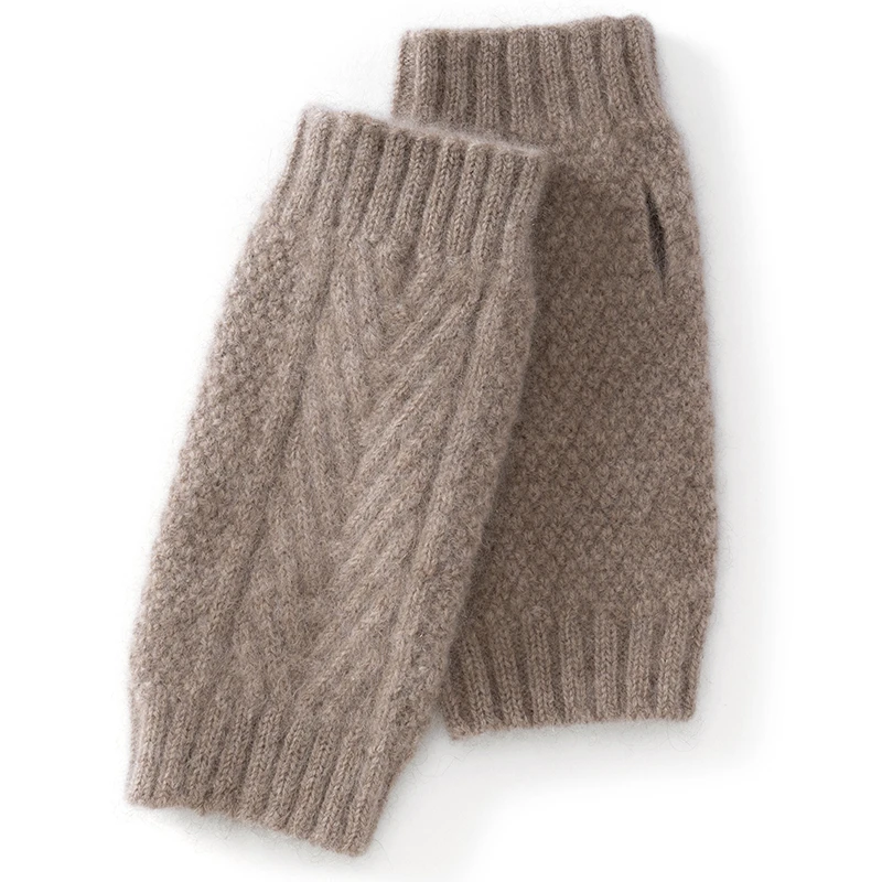 100-ピュアカシミヤニットミトン-秋冬-レディース-指なし手袋-ケーブル編み-シームレス-快適-暖かい-オフィス-親指穴付きミトン-2025