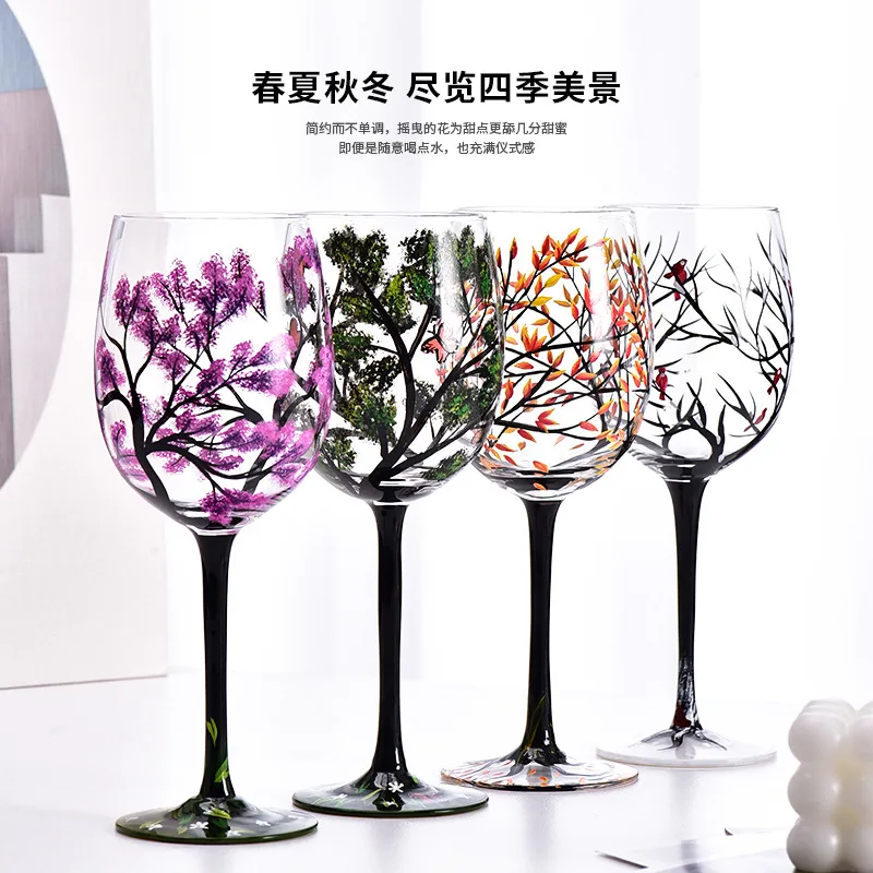 

Nordic Light Luxury Crystal Glass Wine Glasses Four Seasons Painted Glass Cup Wine Goblet Drinkware Bar Accessories