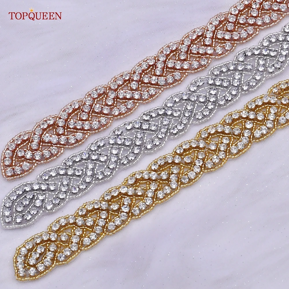 TOPQUEEN-Cinturón de boda S216, faja nupcial de oro rosa, apliques de diamantes de imitación completos, accesorios de lujo para mujer, faja para