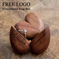 Heart-shaped Ring Box Wedding Valentine Personalized Customized Gift Walnut Wood Proposal Rings Storage Free Engraving Logo