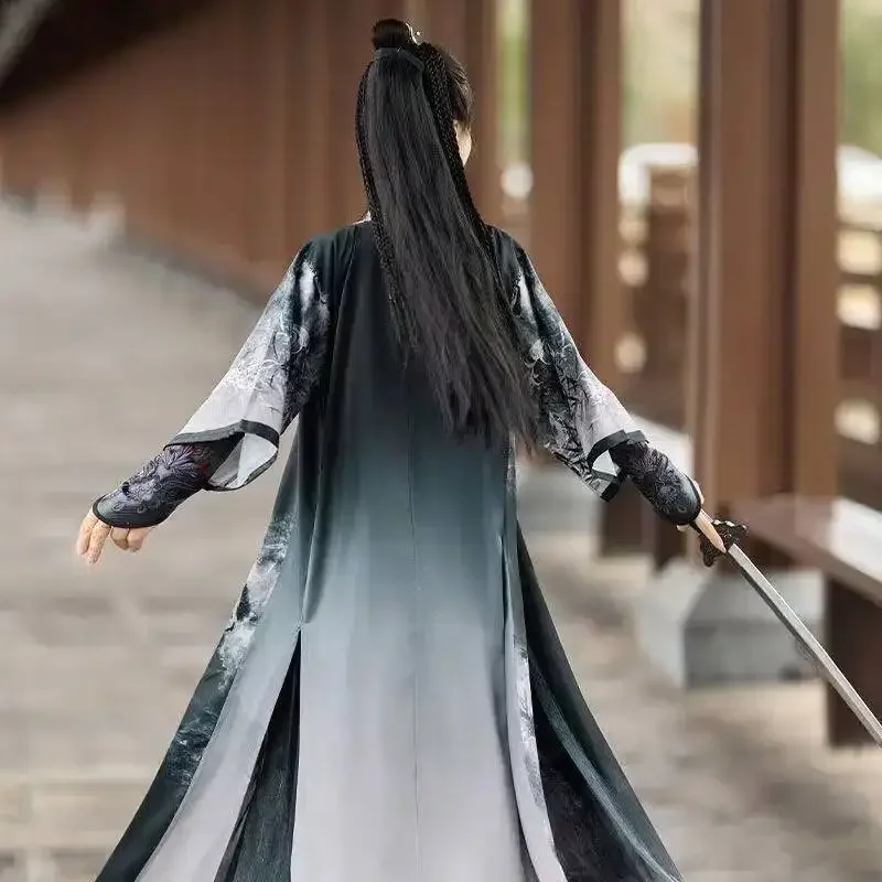 yesOriginal Song Dynasty Hanfu Men Women Traditional Water Ink Painting Gradient Suit Halloween Martial Cosplay Clothing Printin