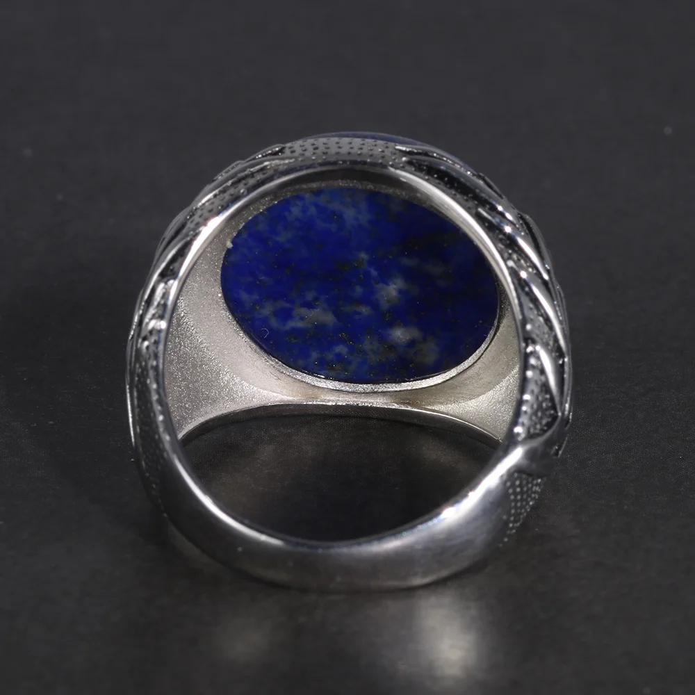 Genuine Solid 925 Sterling Silver Rings With Natural Lapis Lazuli Tree Branches Engraved Turkish Finger Rings Man Ring