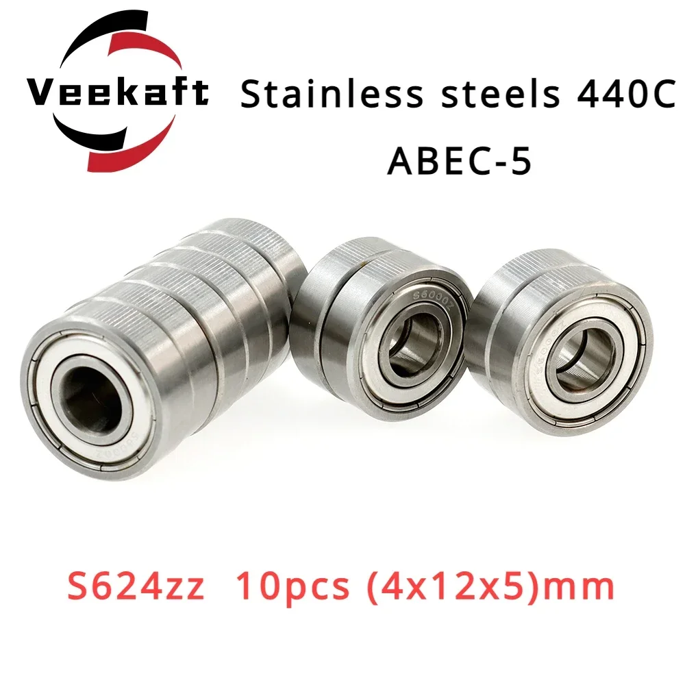 

Veekaft Stainless Steel 440c Miniature Bearings S624zz 10pcs 4mm13mmx5mm Miniature Deep Groove Ball Bearings