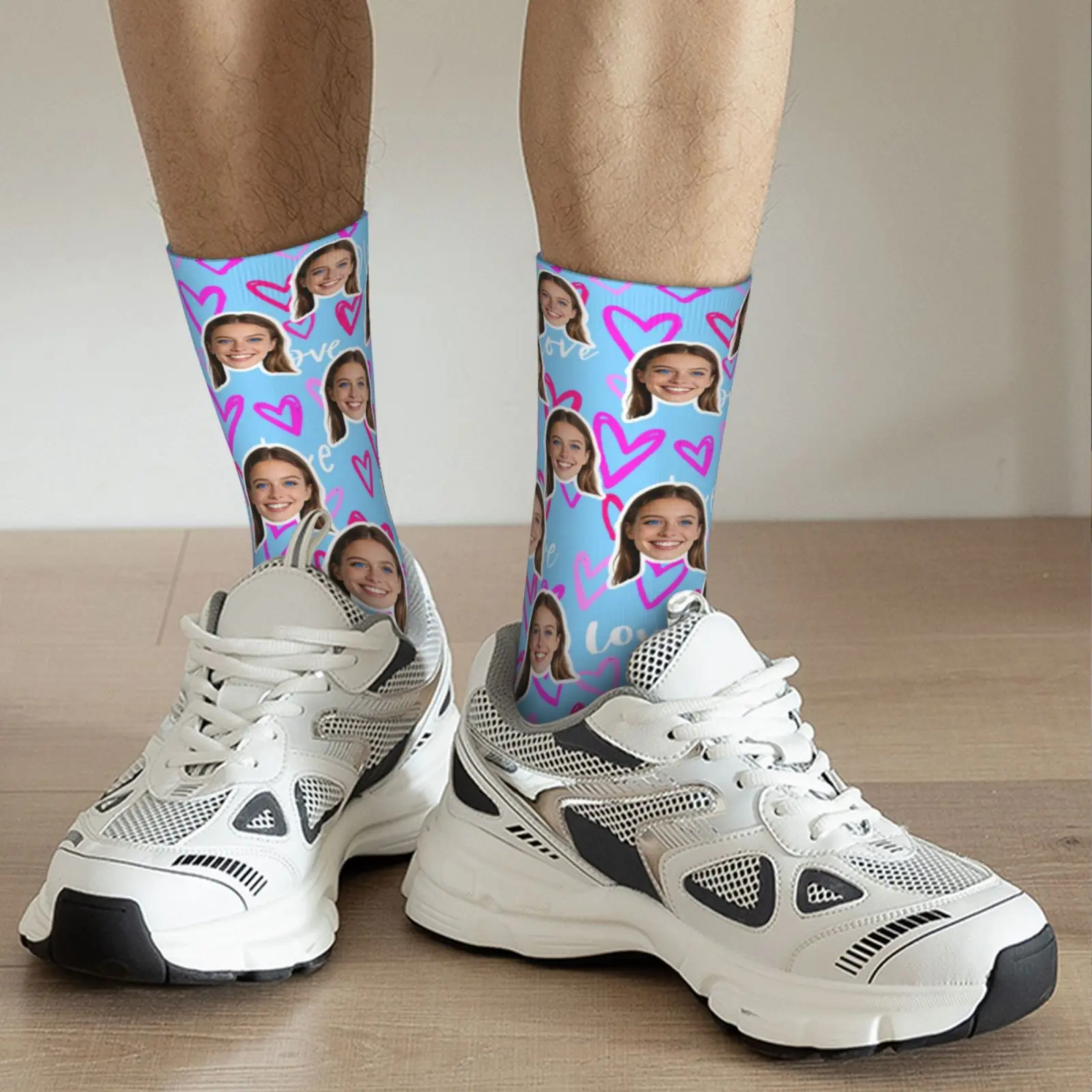 Custom face pattern socks unisex personalized fun socks with face pattern custom with  Valentine's Day gift view 6