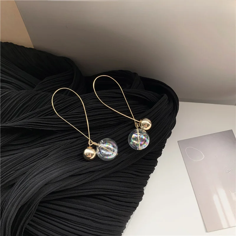 Designer Summer Bubbles Hollow Handmade Transparent Glass Ball Drop Earrings for Women Unique Daily Wear Jewelry