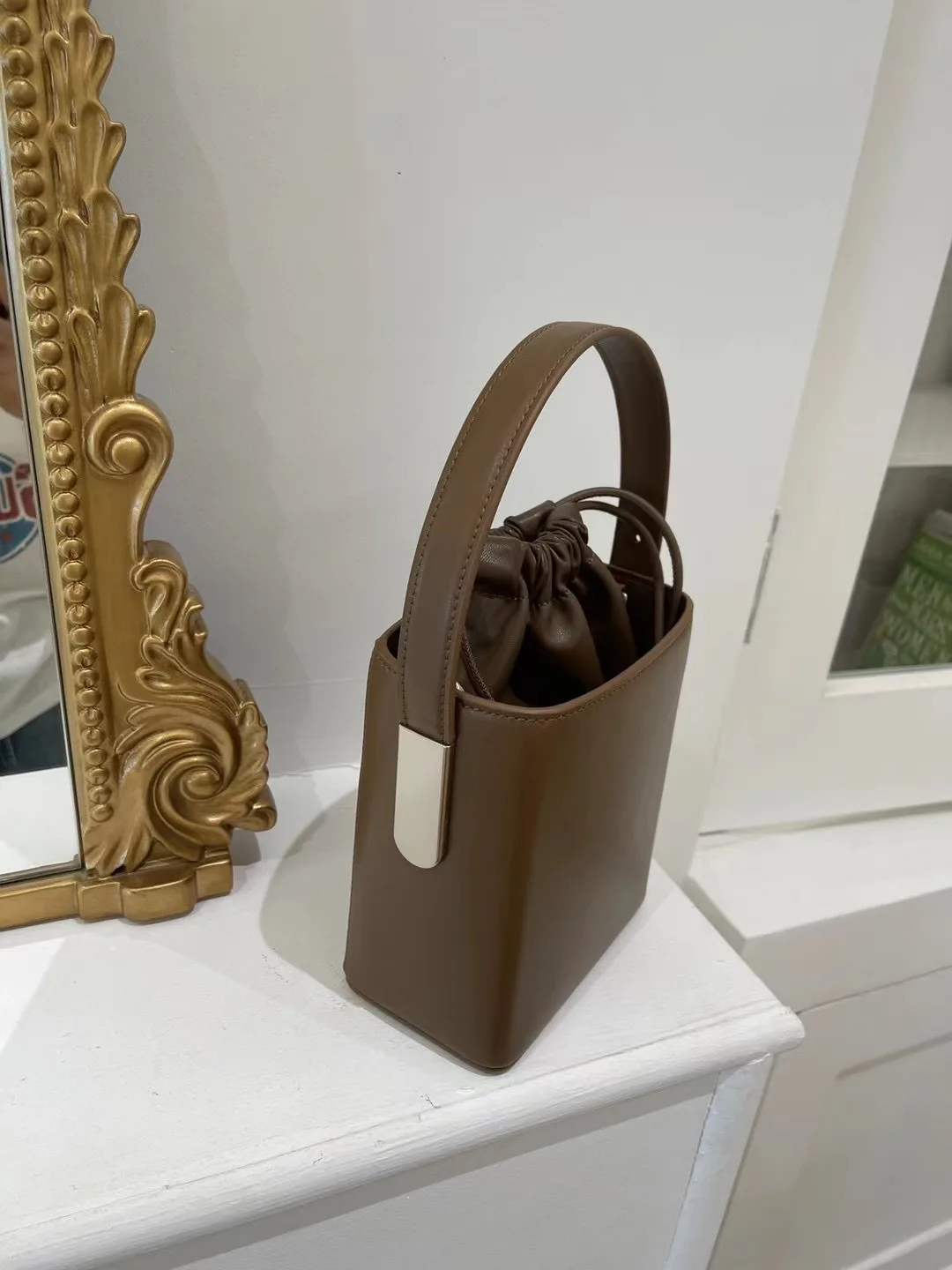 Borsa a secchiello quadrata moda borsa minimalista in vera pelle Di daino borsa a tracolla portatile a spalla singola in pelle bovina donna