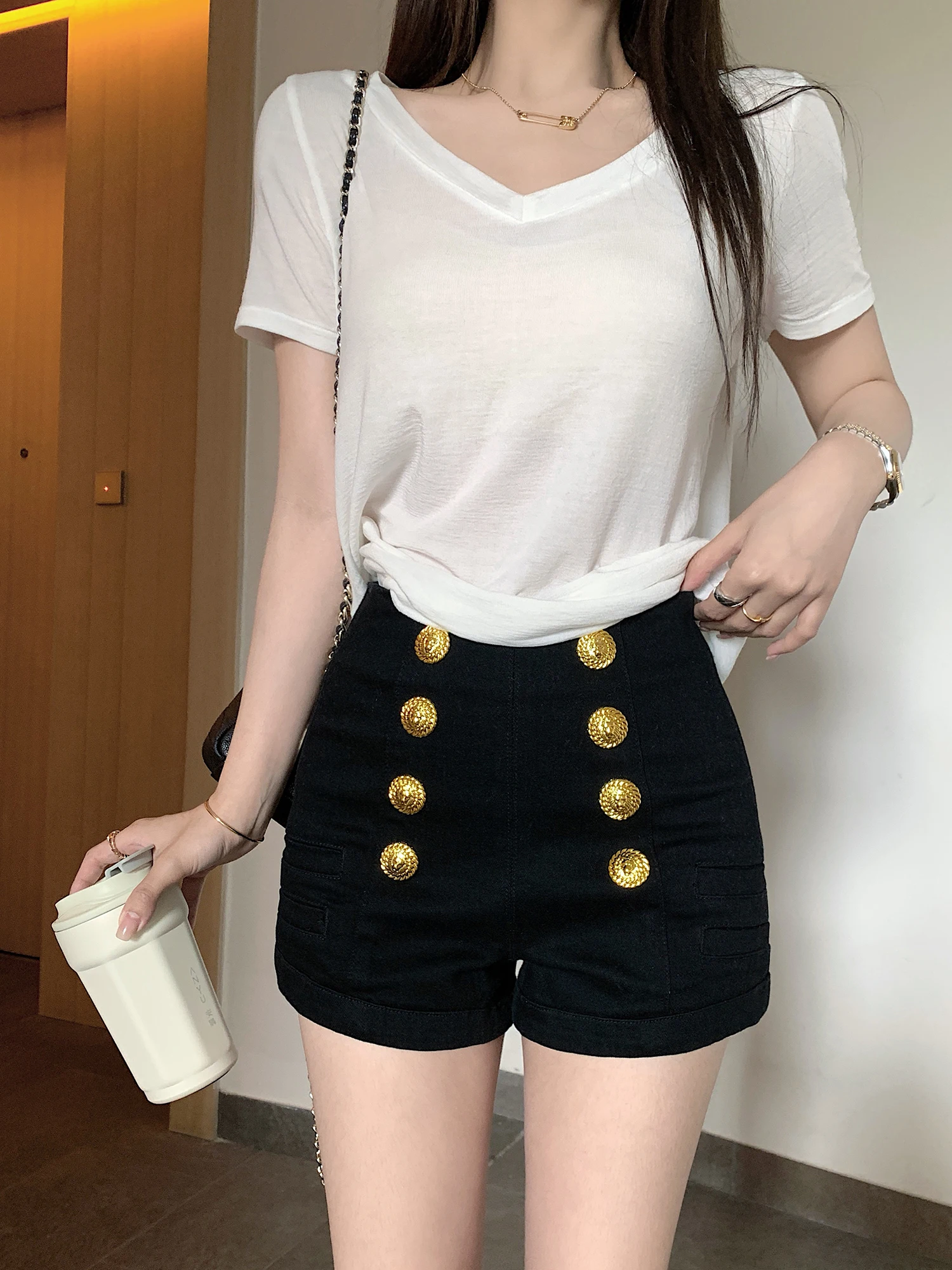 

Lilylikes Gold Bule High Waist Jeans orts Simple Yet Ele High Waist Denim orts Ladies Straight Leg Summer Faion