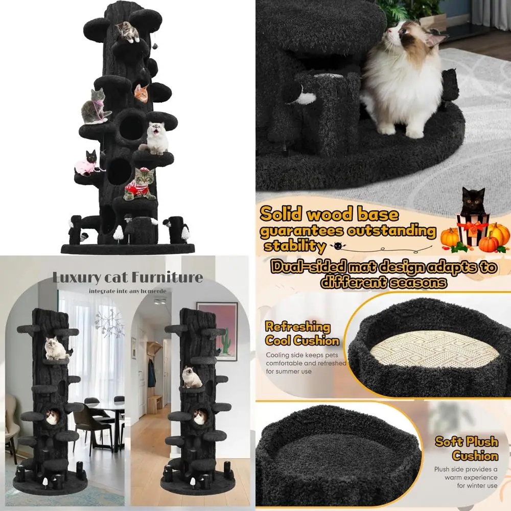 

giant 88.6" plush multi-level climbing cat tree house with all-in-one tall tower and scratching post