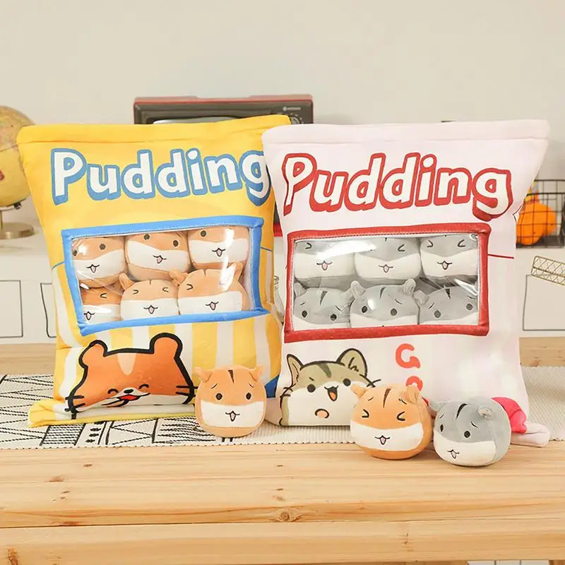 Kawaii Animal Puddings Snack Bag Pillow Soft Stuffed Mini Plush Doll Of Hamster Nap Plushies Cushion For Kids Birthday Gift