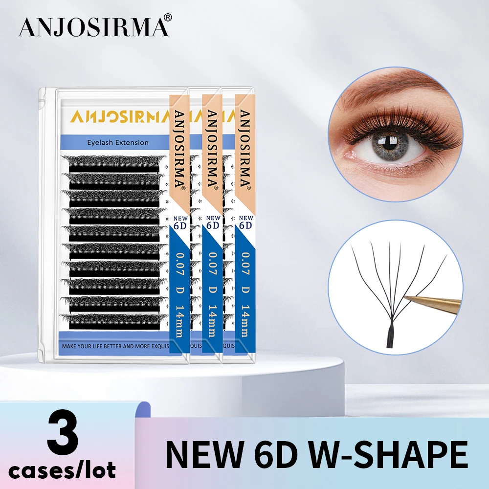 

ANJOSIRMA 3 Cases/Lot 6D W Shape Eyelash Extensions Natural False Eyelashes Black Premium Mink Individual Lashes Fan