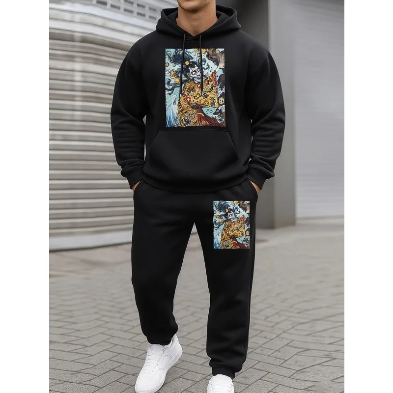 2025 mode hommes motif de crâne 3D imprimé automne hiver sweat à capuche et pantalon ensemble à la mode en plein air confort 2 pièces ensemble