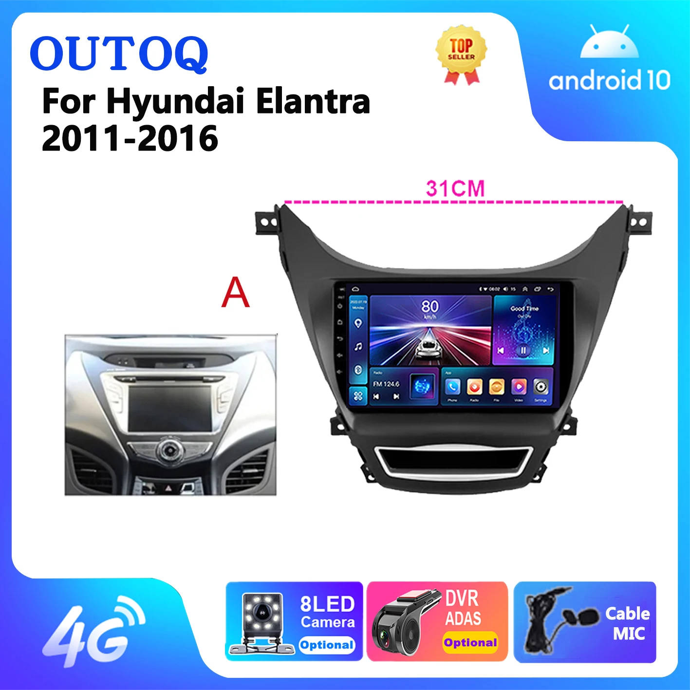 For Hyundai Elantra Avante I35 2011-2016 Android 13 Dvd 2 Din Car Radio Multimedia Player Navigation GPS Carplay Stereo audio