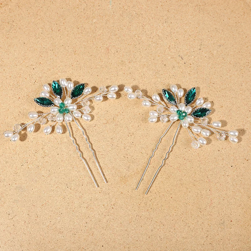 قطعتان من دبابيس شعر الزفاف المصنوعة من حجر الراين الأزرق - شوكة شعر مصنوعة يدويًا على شكل حرف U لأعلى الزفاف، إكسسوارات شعر كريستالية للعروس والام