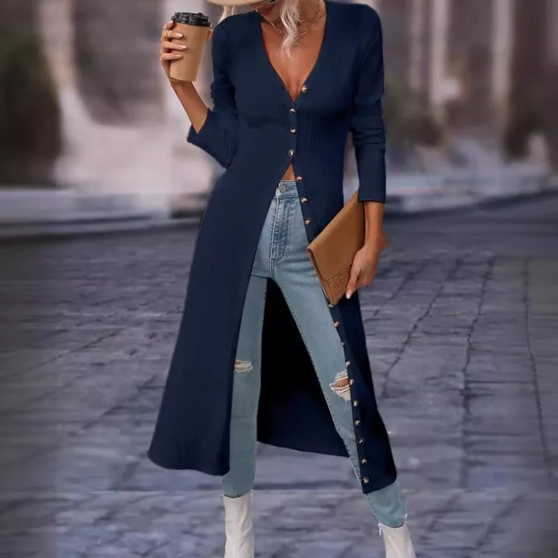 BWQ Knitted Cardigan Trench Women Long Sleeve Long Niche Slim-fit Dress Sunscreen Air-conditioned Shirts Cardigan Outwear