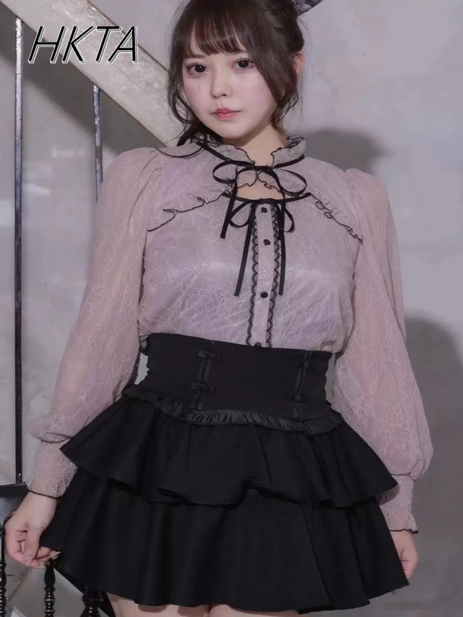 Japanese Mines Skirt for Women Girls 2025 Summer New High Waist Slim Skirt College Style Fashion Ruffle Design Short Plaid Skirt