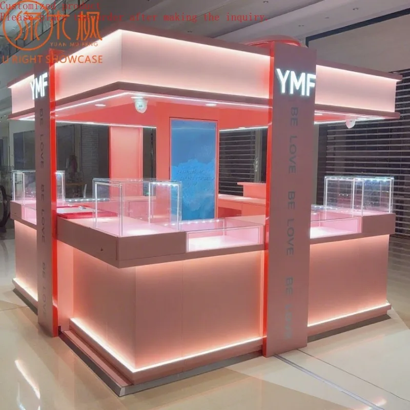 

Custom.Custom Light Pink Jewelry Atrium Display Cabinet High - End Mall Jewelry Exhibition Showcase for Luxury Brands