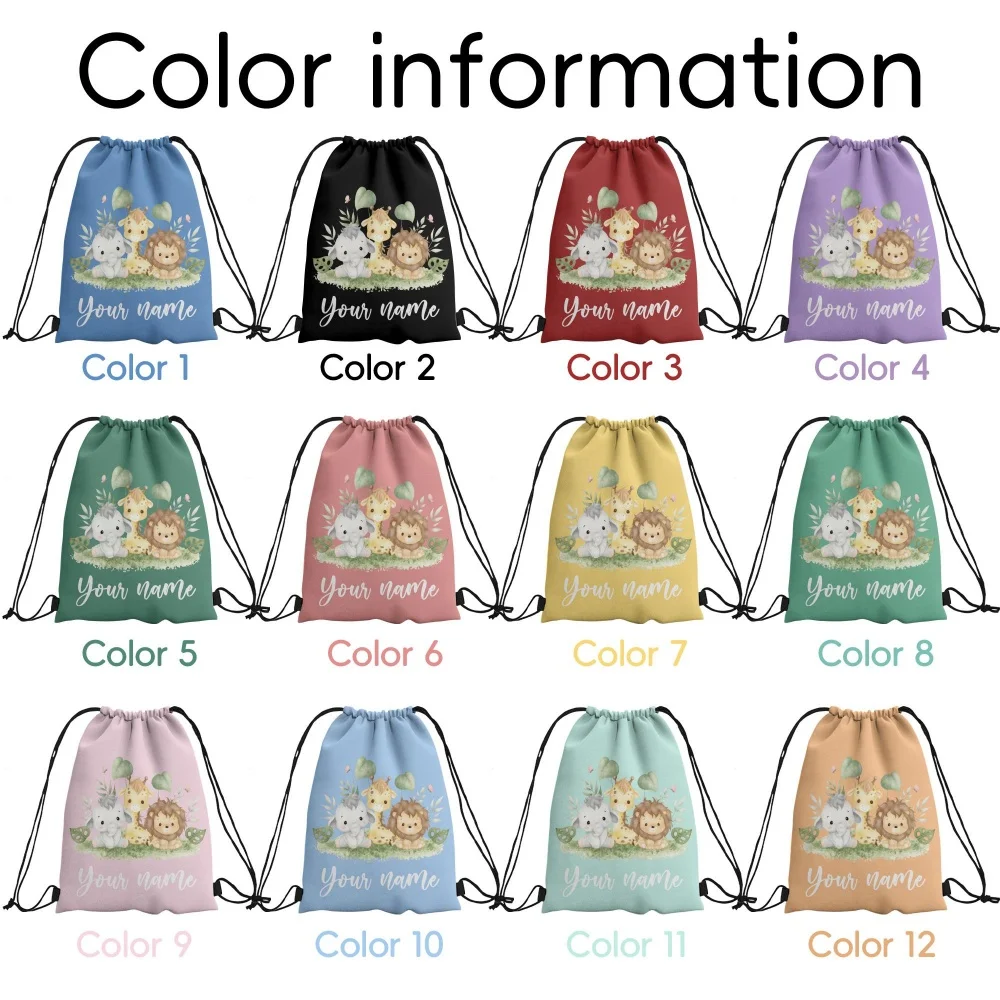 Customizable Drawstring Bag Featuring a Charming Trio of Animals, Perfect for Birthdays, Showers, Or Parties.