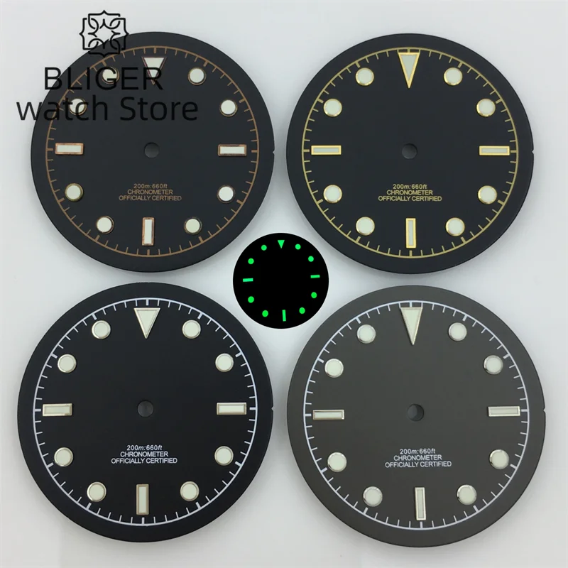 

BLIGER 33.5mm dial Black rose gold Dateless window Green luminous Fit NH34 NH35 NH36 ETA 2824 PT5000 Miyota DG series movement