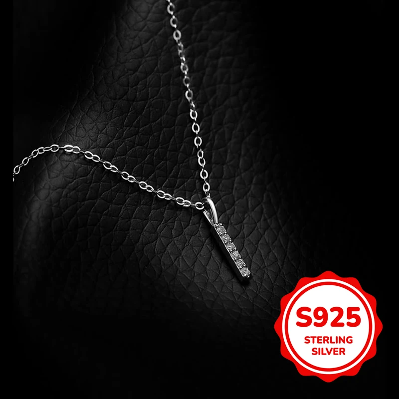 

S925 genuine sterling silver one-line pendant necklace for women's pendant row diamond small straight stick temperament elegant