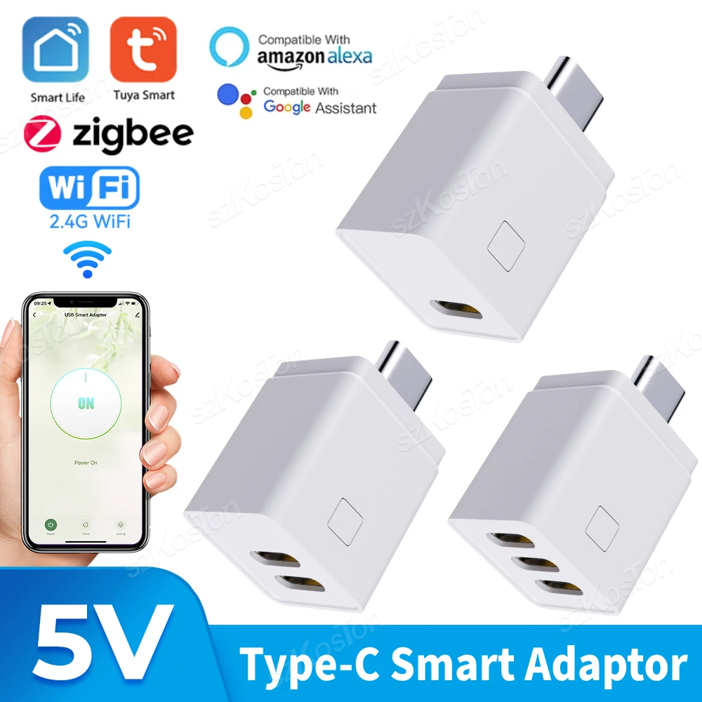 Tuya Smart WiFi Zigbee Type-C Smart Adaptor 1-3 Gang Mini USB-C Power Adaptor Charge Plug Timing Voice Control for Alexa Google