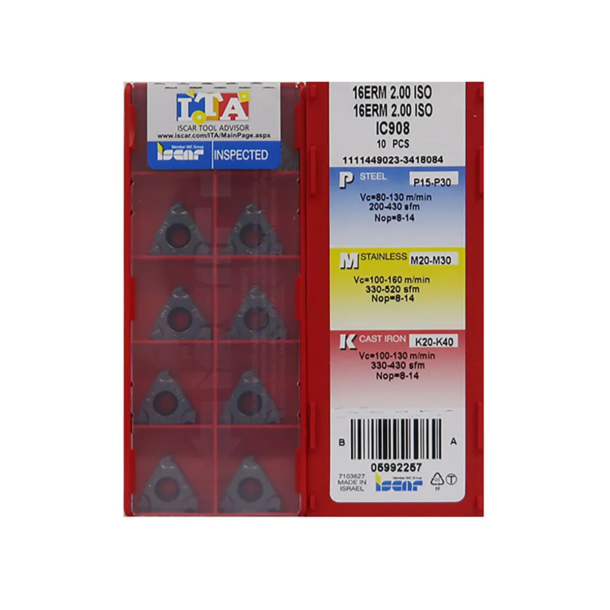 イスカルオリジナル 16ERM 1.50 2.00 3.00 1.75 1.25 ISO IC908 ねじ切り旋削超硬インサートブレード Theading インサート
