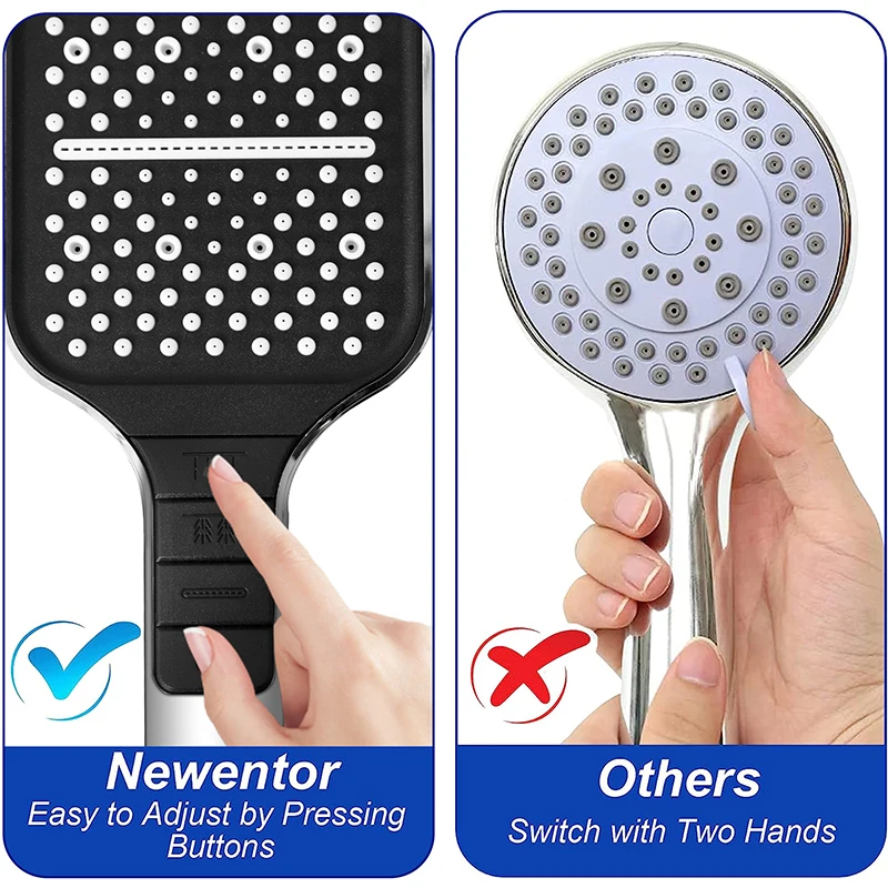 NEW SquarBlack Shower Head Adjustable 7mode Shower Faucet Large Panel Flow Rainfall Skin ABS Hand Held Shower Bathroom Accessory