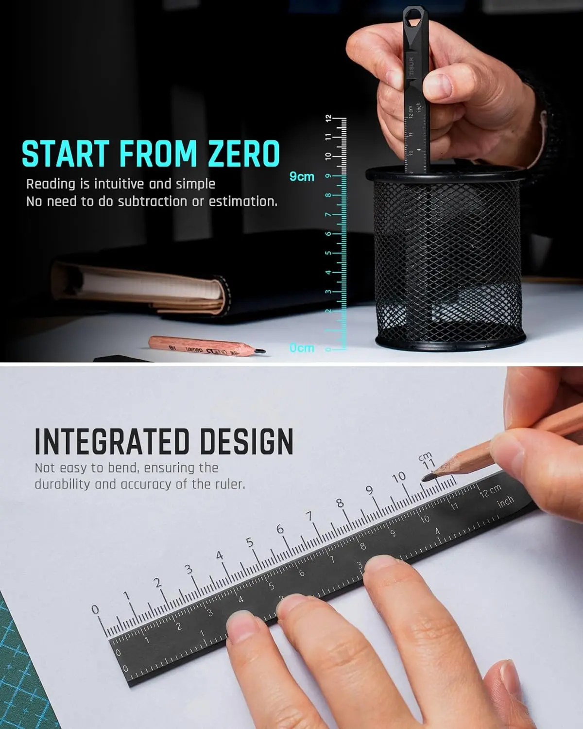 Titanium Straight Ruler, Titanium Alloy Outdoor Metal Tools Self-Defense Hard Ruler Waist Hanging Crowbar