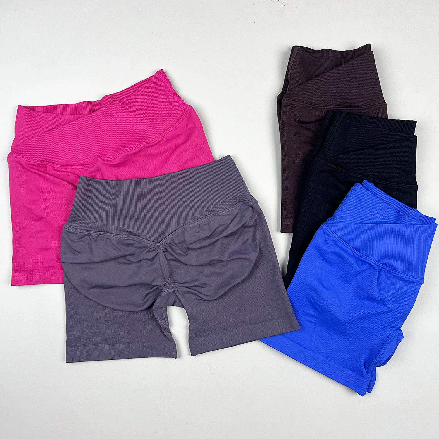 

VISION Shorts Womens V-shape Ribbed Waistband Seamless Workout Low Band Scrunch Butt Yoga Booty Fitness Sports Crossover Gym