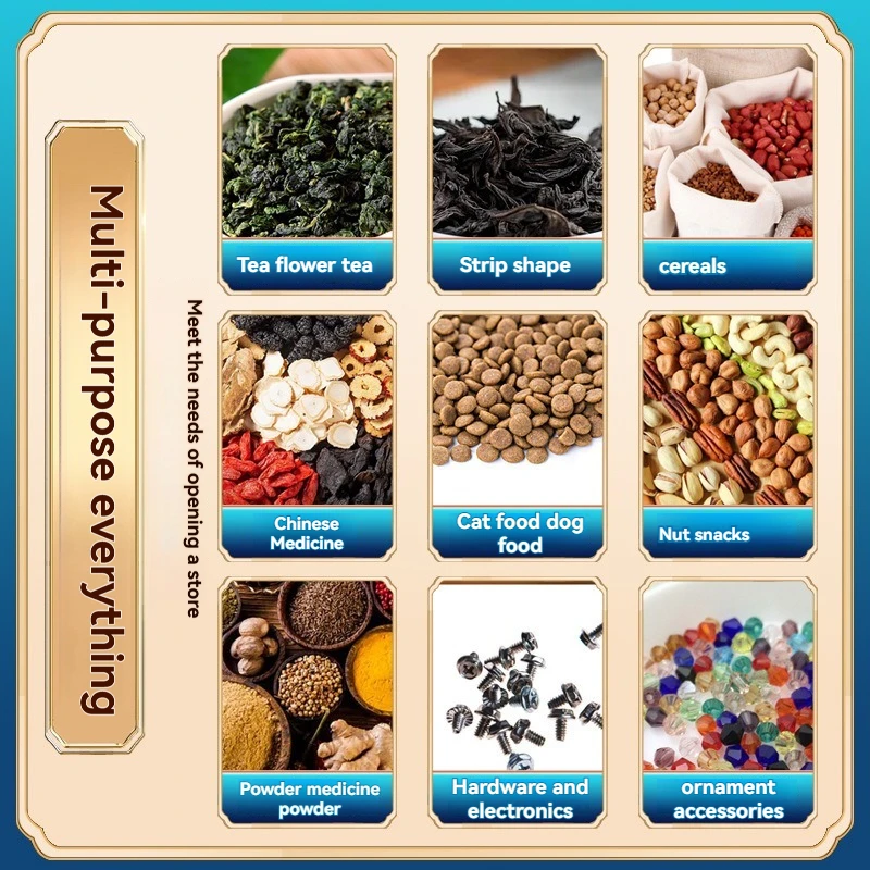 Multi functional tea packaging machine, black tea rock tea screw snack, iron observation screw sound particle filling equipment
