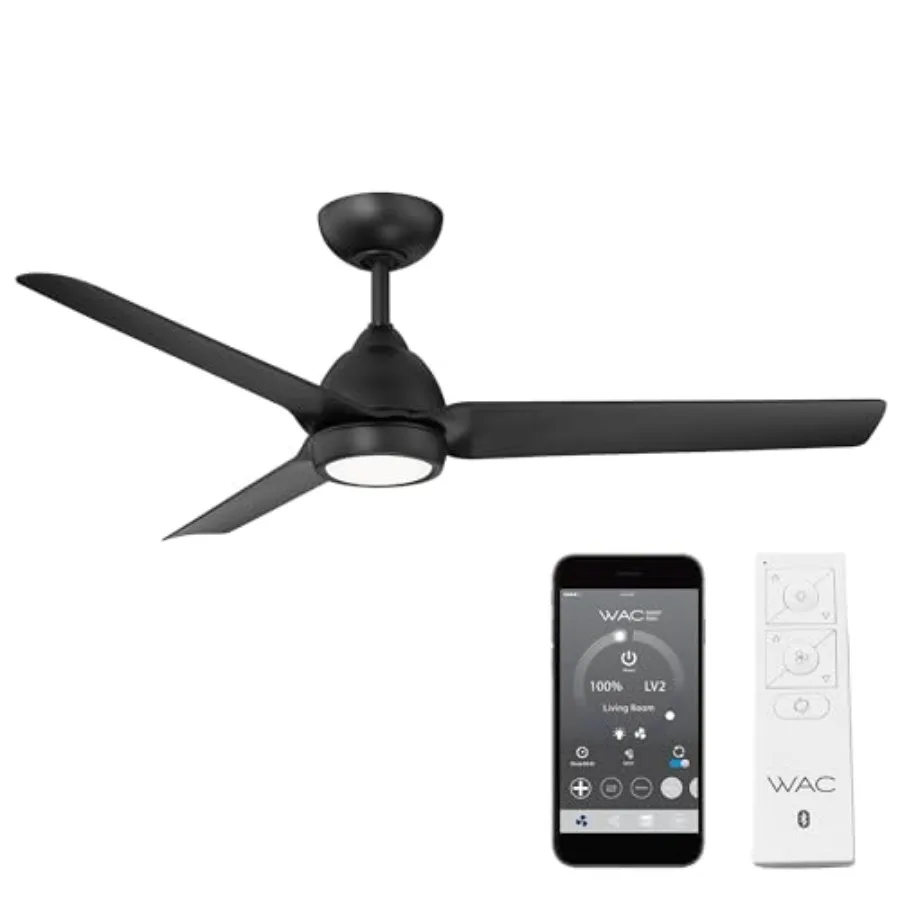 

Mocha Indoor/Outdoor 3-Blade Smart Compatible Ceiling Fan 54in Matte Black with 3000K LED Light Kit and Remote Control with Wal
