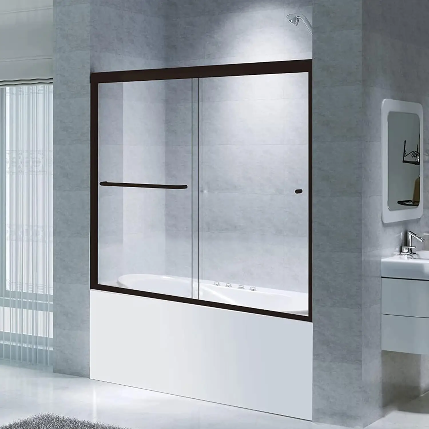 CKB Bathtub Sliding Doors, Semi-Frameless Bypass Tub Doors, 56-60 inch W x 56 inch Height, 1/4 inch Tempered Safety Glass