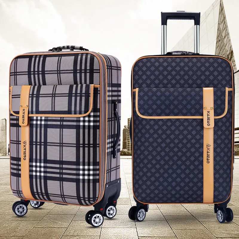 20 "22" 24 "26" 28 Inch Travelling Zachte Luxe Pu Koffer Op Wielen Oxford Doek Rolling bagage Boarding Case Valies Gratis Verzending