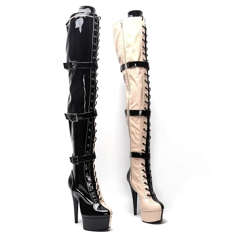 LAIJIANJINXIA New 15CM/6Inch PU Upper Women's Platform Party High Heels Modern Over The Knee Boots Pole Dance Shoes 058