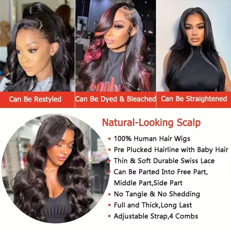 Pelucas de cabello humano con encaje Frontal transparente para mujer, cabello Remy brasileño, peluca ondulada de cuerpo de 200% de densidad con encaje Frontal grande 13x4